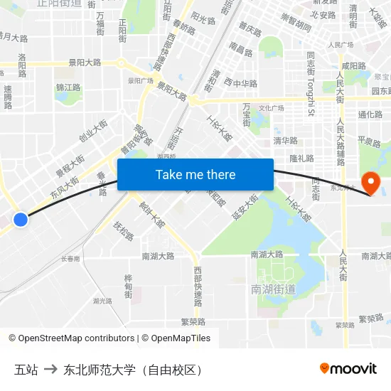五站 to 东北师范大学（自由校区） map