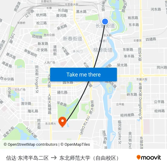 信达·东湾半岛二区 to 东北师范大学（自由校区） map
