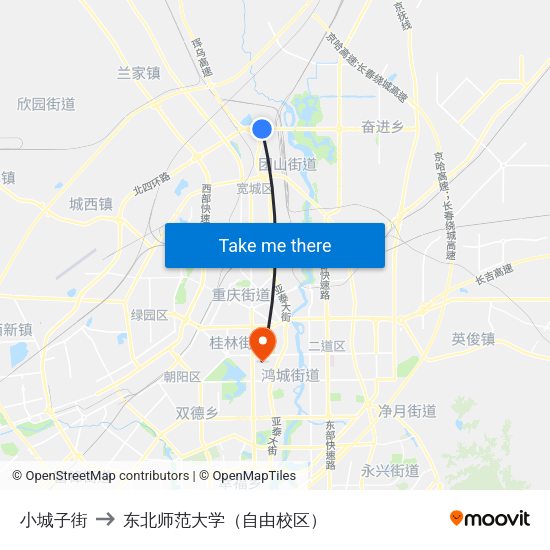 小城子街 to 东北师范大学（自由校区） map