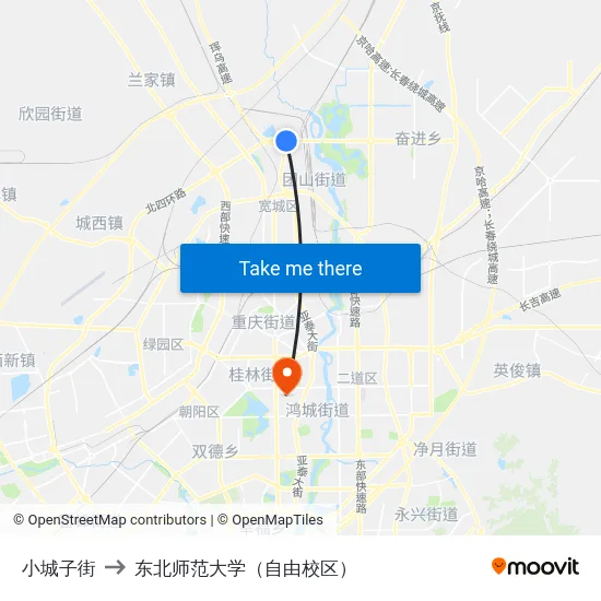 小城子街 to 东北师范大学（自由校区） map