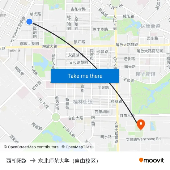 西朝阳路 to 东北师范大学（自由校区） map