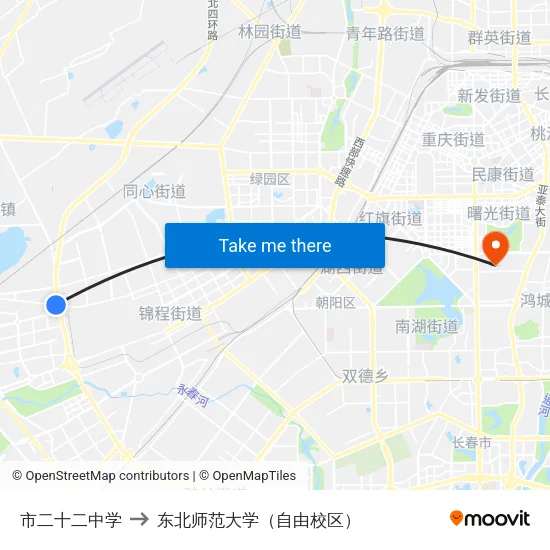 市二十二中学 to 东北师范大学（自由校区） map
