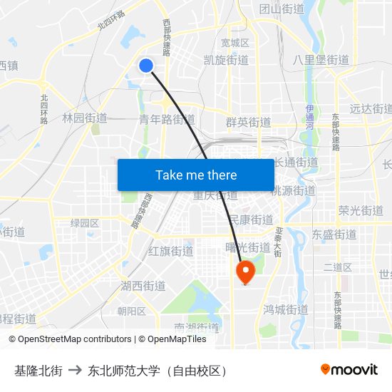 基隆北街 to 东北师范大学（自由校区） map