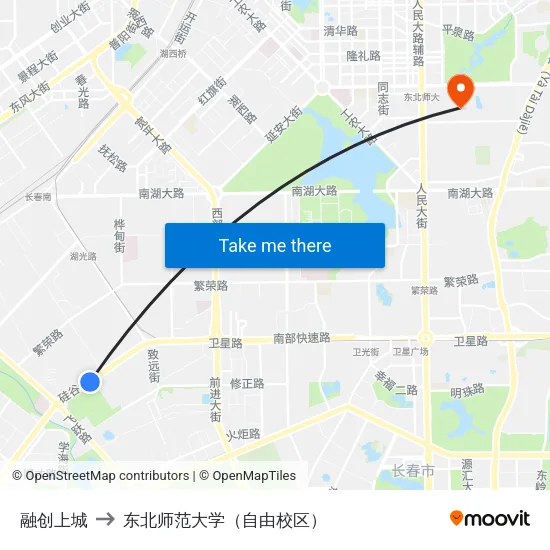 融创上城 to 东北师范大学（自由校区） map