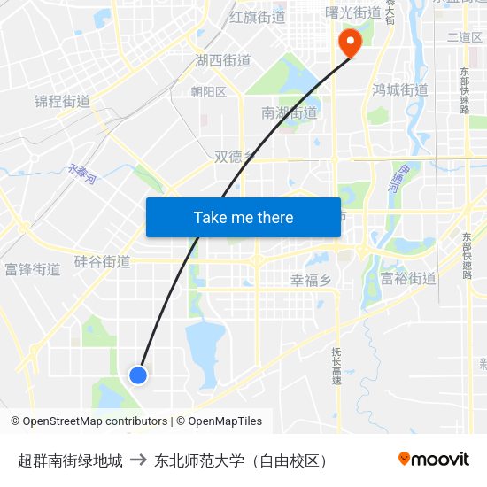 超群南街绿地城 to 东北师范大学（自由校区） map