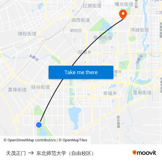 天茂正门 to 东北师范大学（自由校区） map