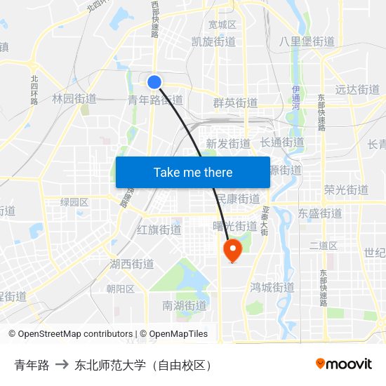 青年路 to 东北师范大学（自由校区） map