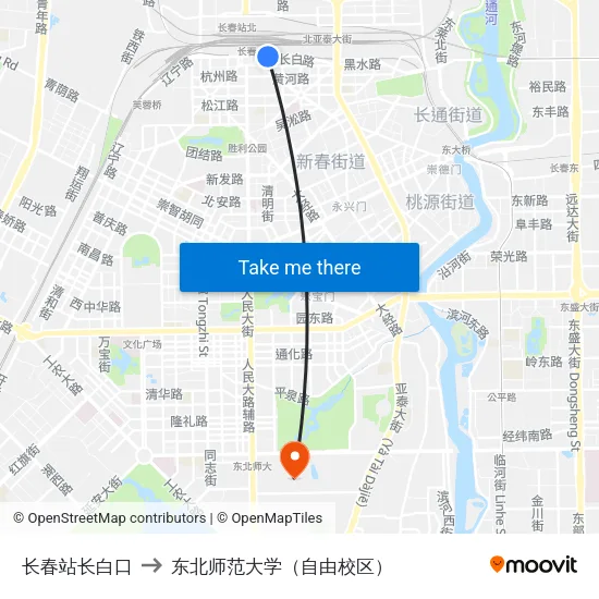 长春站长白口 to 东北师范大学（自由校区） map