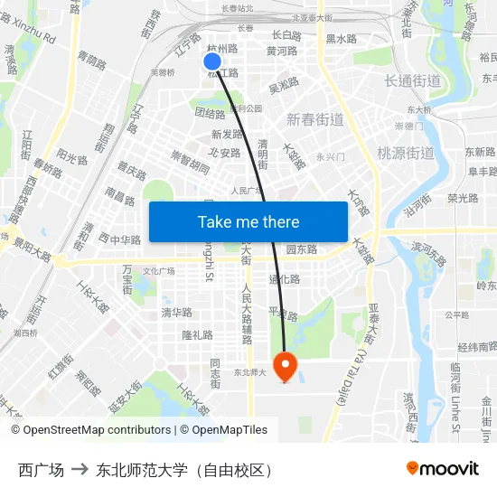西广场 to 东北师范大学（自由校区） map
