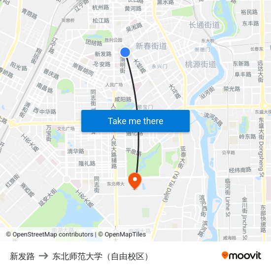 新发路 to 东北师范大学（自由校区） map