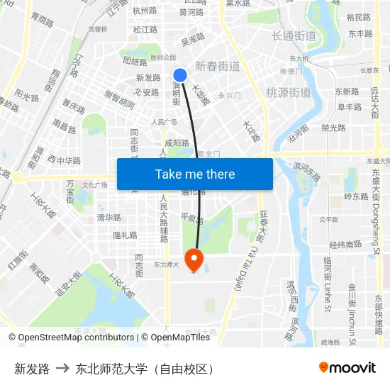新发路 to 东北师范大学（自由校区） map