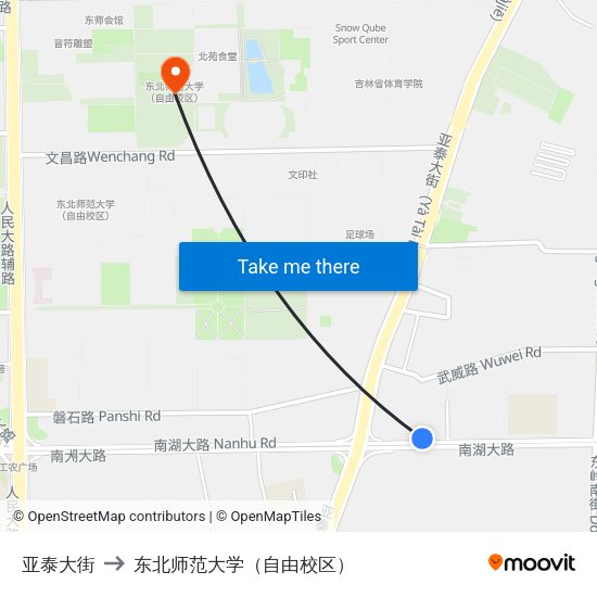 亚泰大街 to 东北师范大学（自由校区） map