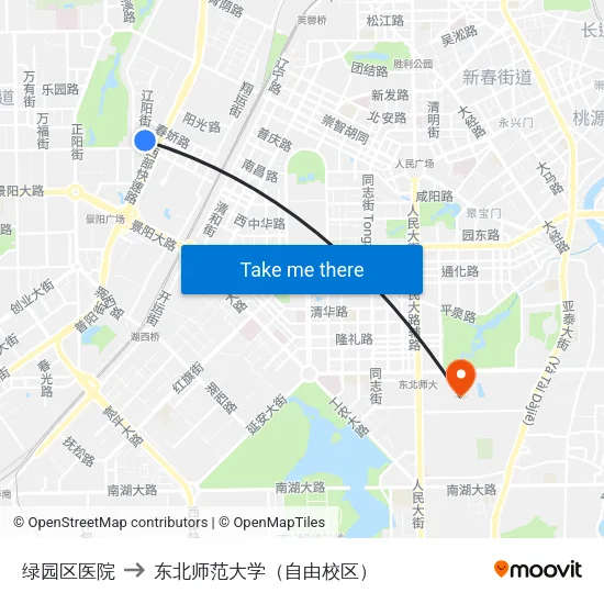 绿园区医院 to 东北师范大学（自由校区） map