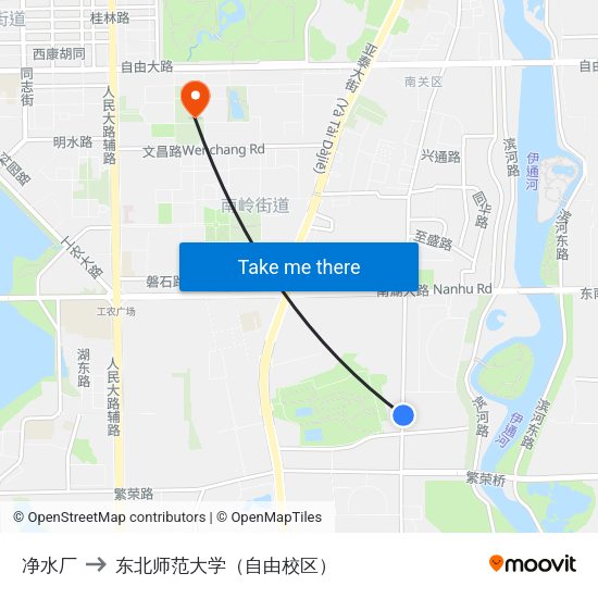 净水厂 to 东北师范大学（自由校区） map