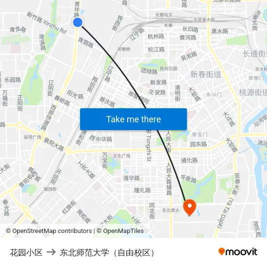 花园小区 to 东北师范大学（自由校区） map
