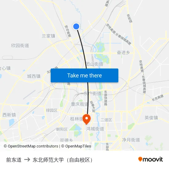 前东道 to 东北师范大学（自由校区） map