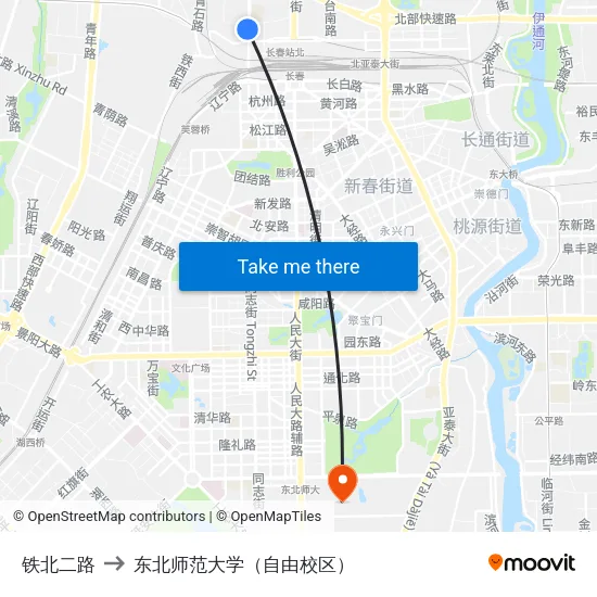 铁北二路 to 东北师范大学（自由校区） map