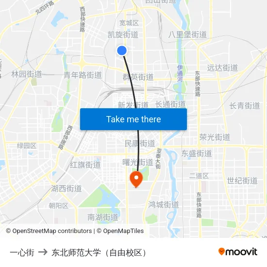 一心街 to 东北师范大学（自由校区） map