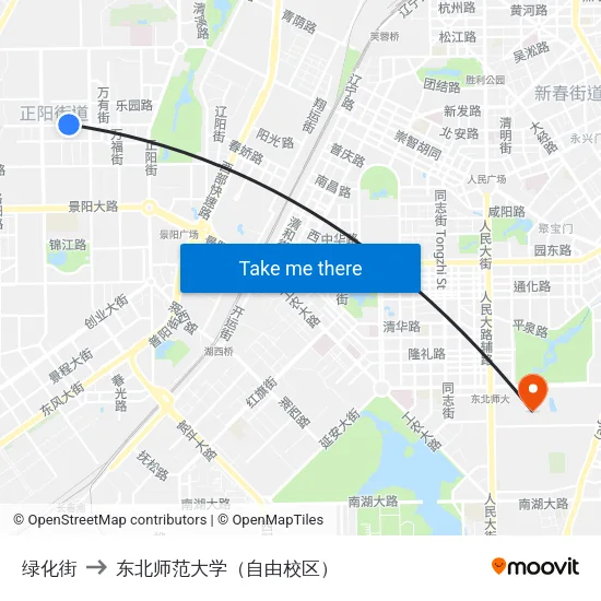 绿化街 to 东北师范大学（自由校区） map