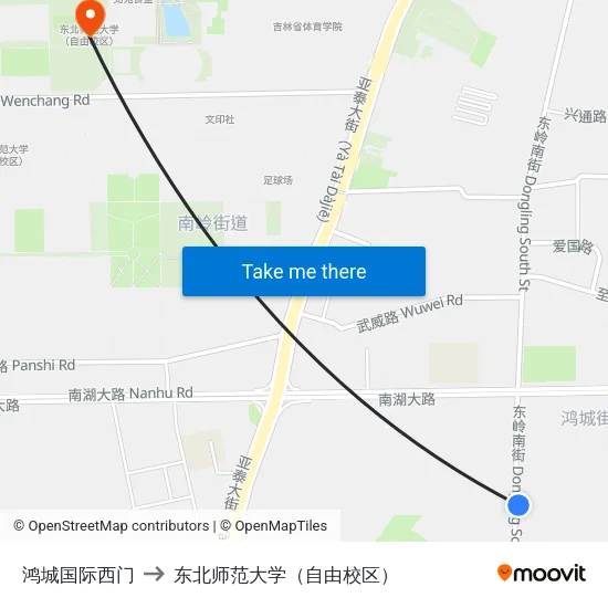 鸿城国际西门 to 东北师范大学（自由校区） map