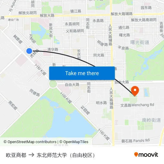 欧亚商都 to 东北师范大学（自由校区） map