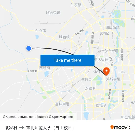裴家村 to 东北师范大学（自由校区） map