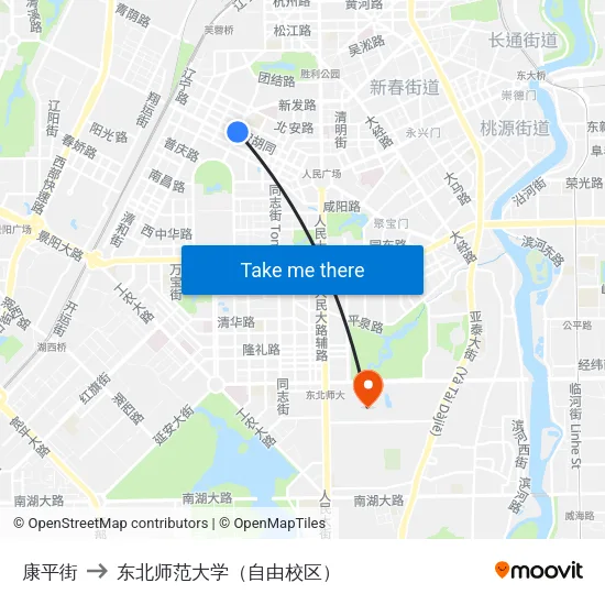 康平街 to 东北师范大学（自由校区） map