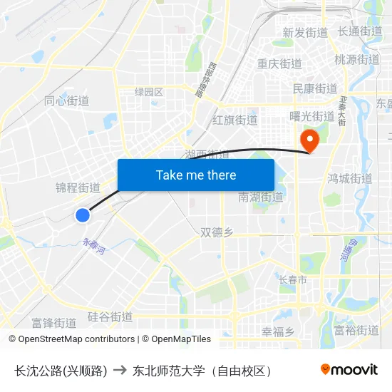 长沈公路(兴顺路) to 东北师范大学（自由校区） map