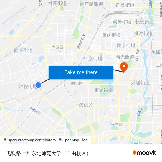 飞跃路 to 东北师范大学（自由校区） map