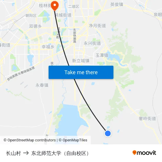 长山村 to 东北师范大学（自由校区） map