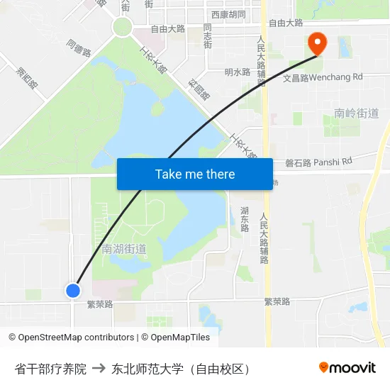 省干部疗养院 to 东北师范大学（自由校区） map