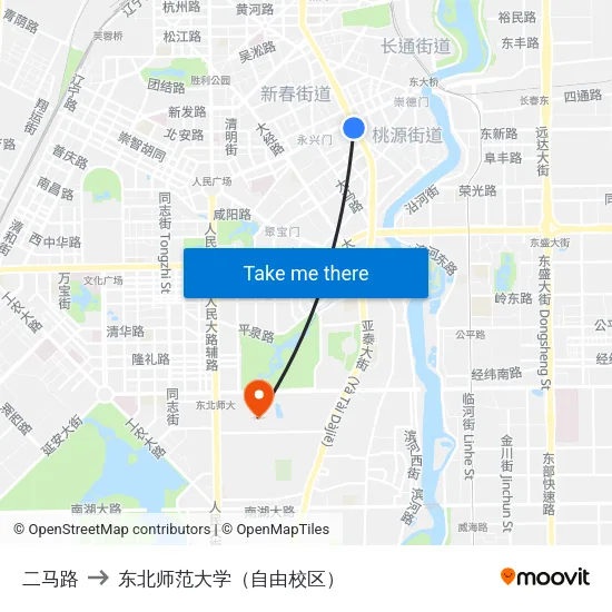 二马路 to 东北师范大学（自由校区） map