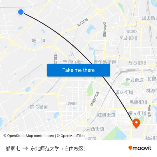 邰家屯 to 东北师范大学（自由校区） map