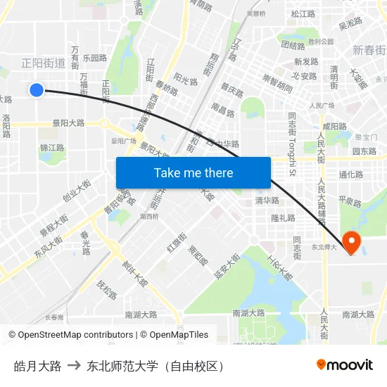 皓月大路 to 东北师范大学（自由校区） map