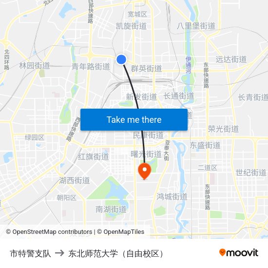 市特警支队 to 东北师范大学（自由校区） map