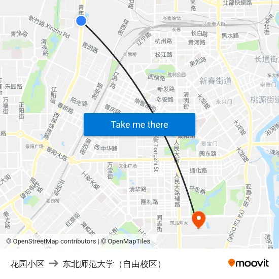 花园小区 to 东北师范大学（自由校区） map