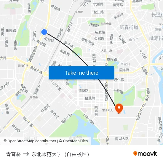青普桥 to 东北师范大学（自由校区） map