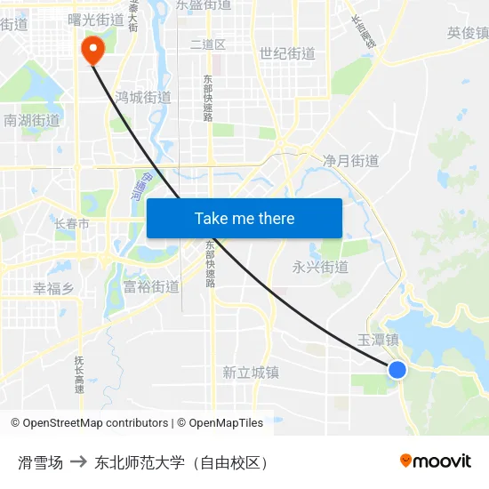 滑雪场 to 东北师范大学（自由校区） map