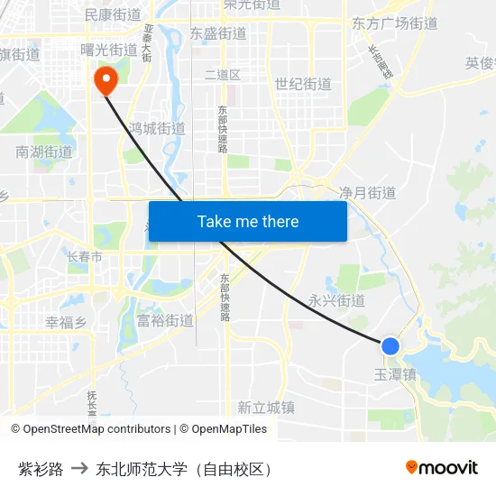 紫衫路 to 东北师范大学（自由校区） map
