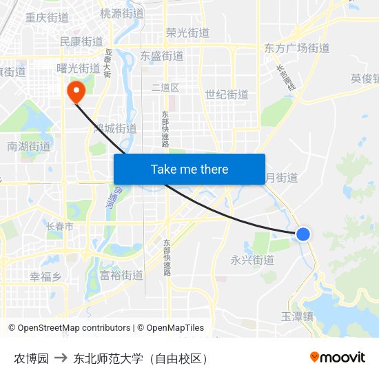 农博园 to 东北师范大学（自由校区） map