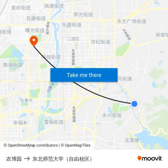 农博园 to 东北师范大学（自由校区） map