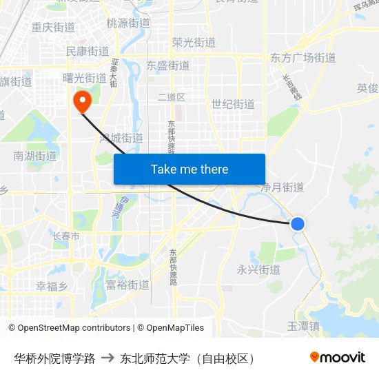 华桥外院博学路 to 东北师范大学（自由校区） map