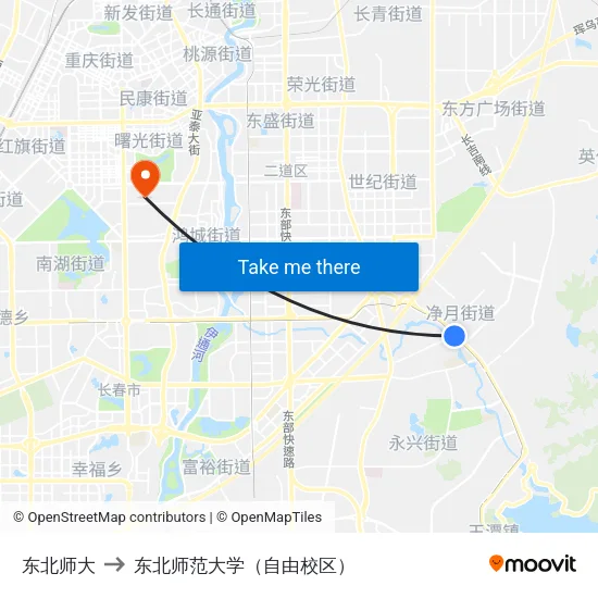 东北师大 to 东北师范大学（自由校区） map