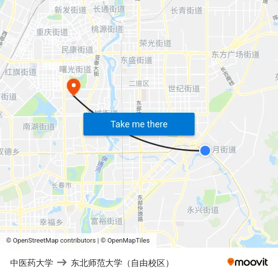 中医药大学 to 东北师范大学（自由校区） map