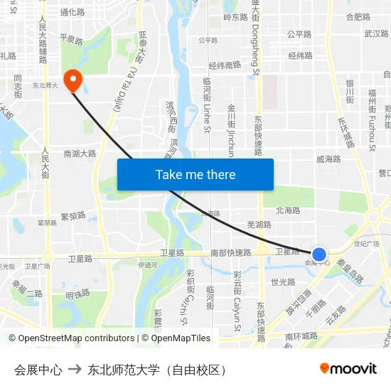 会展中心 to 东北师范大学（自由校区） map