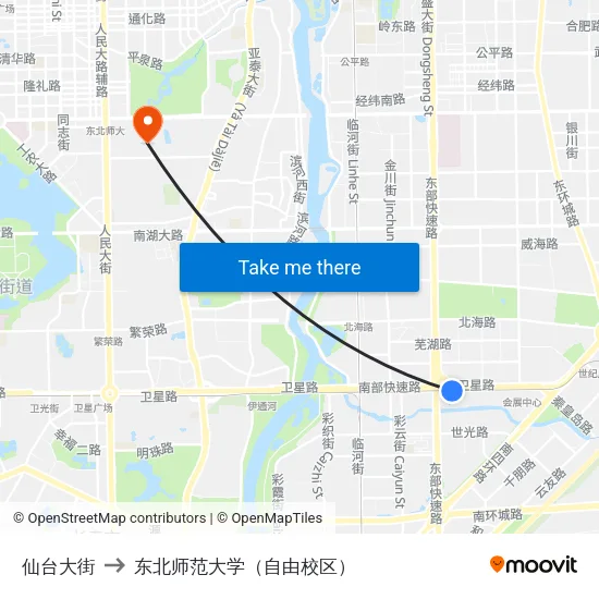仙台大街 to 东北师范大学（自由校区） map