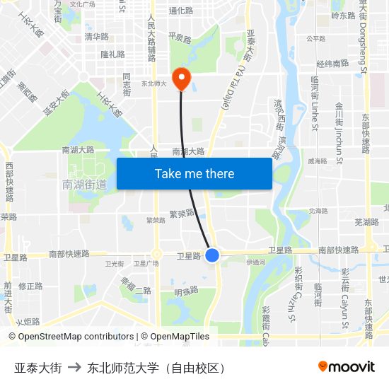 亚泰大街 to 东北师范大学（自由校区） map