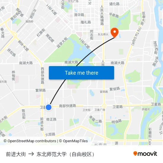 前进大街 to 东北师范大学（自由校区） map