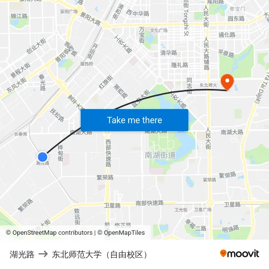 湖光路 to 东北师范大学（自由校区） map