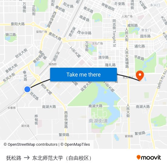 抚松路 to 东北师范大学（自由校区） map